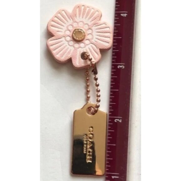 COACH Pink Tea Rose Flower Floral Bag Charm Gold Metal Hang Tag Brand New - Picture 6 of 7